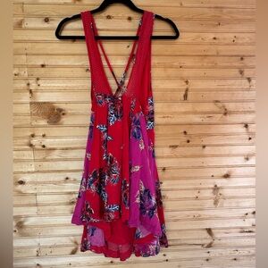 Free People Tank Dress "I Thought I Was Dreaming" Cherry Combo Floral Sz Small